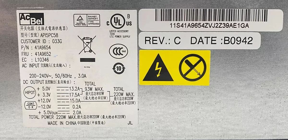 Fonte Lenovo 220W 41A9652 41A9653 41A9654 AP15PC58 - Imagem 3