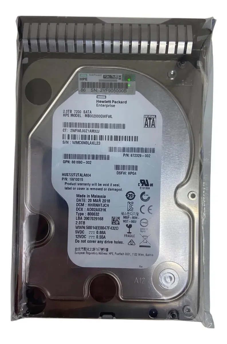Hd Hp 2tb 7.k 3.5 Sata 6gb 872771-001 872489-B21 seminovo - Imagem 3