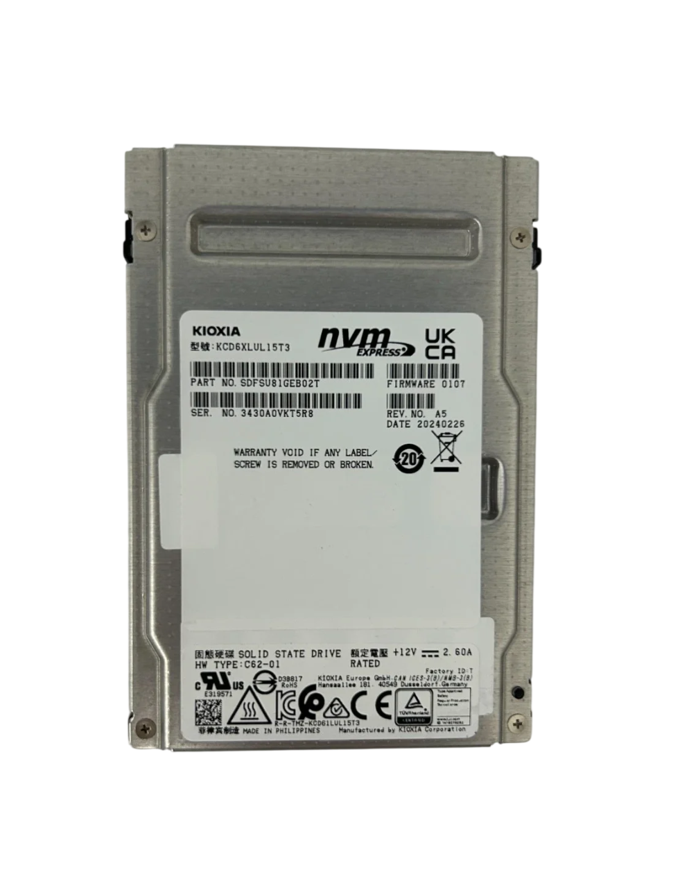 SSD KIOXIA 15.36TB 2,5 SAS 24GB KPM61RUG15T3 NOVO - Imagem 2