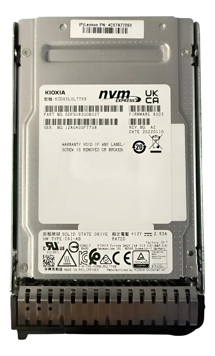 SSD Toshiba Kioxia 7.68TB 2,5 NVMe KCD6XLUL7T68 NOVO - Imagem 2