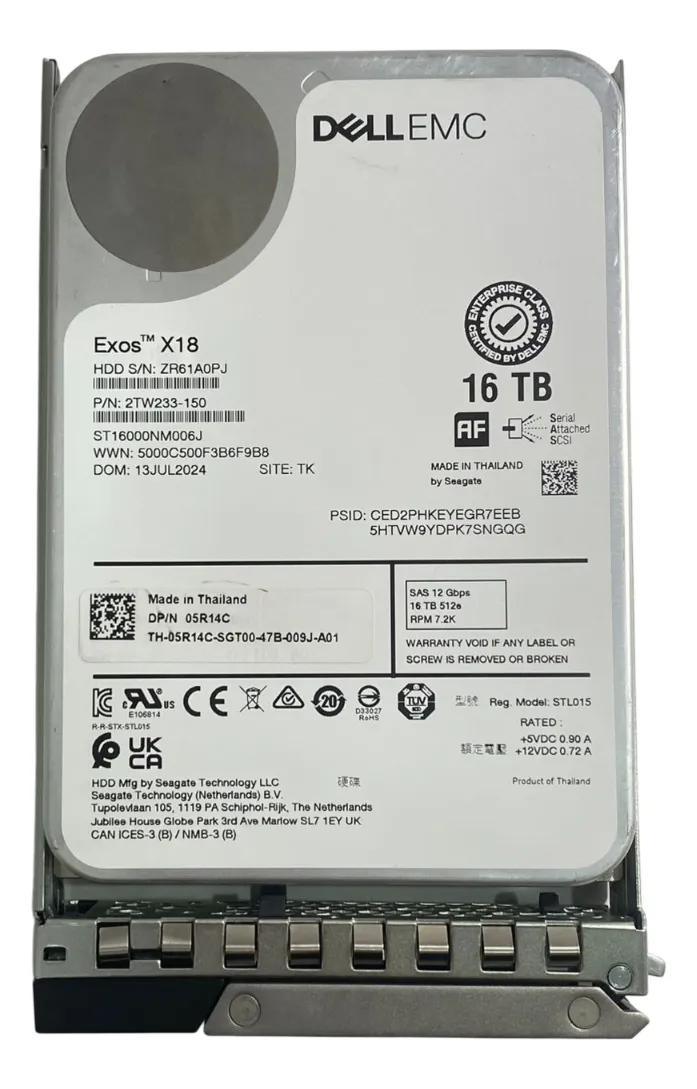 HD DELL 16TB 7.2K 3,5 SAS 12GBPs 05R14C 5R14C NOVO - Imagem 2