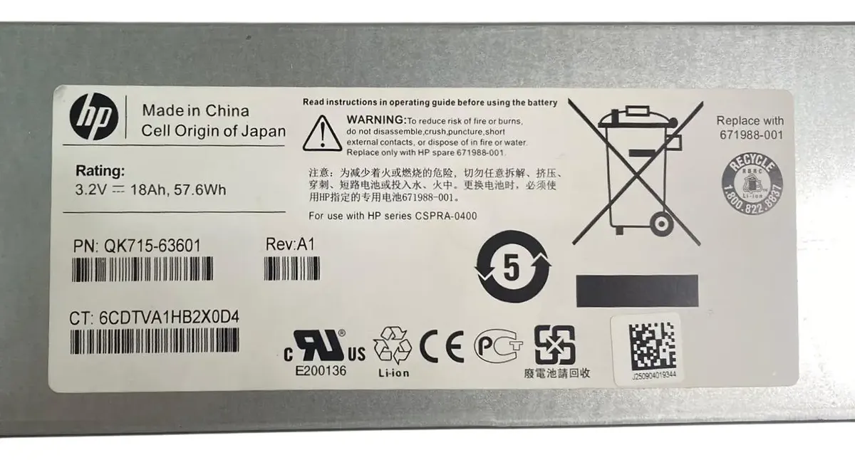 Bateria HP EVA 3.2V 18Ah 57.6Wh 671988-001 QK715-63601 - Imagem 4