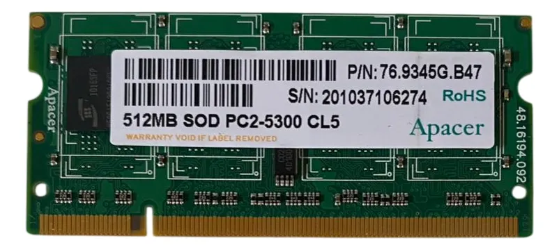 Memória Cache APACER 512MB DDR2-5300 CL5 76.9345G.B47 - Imagem 2