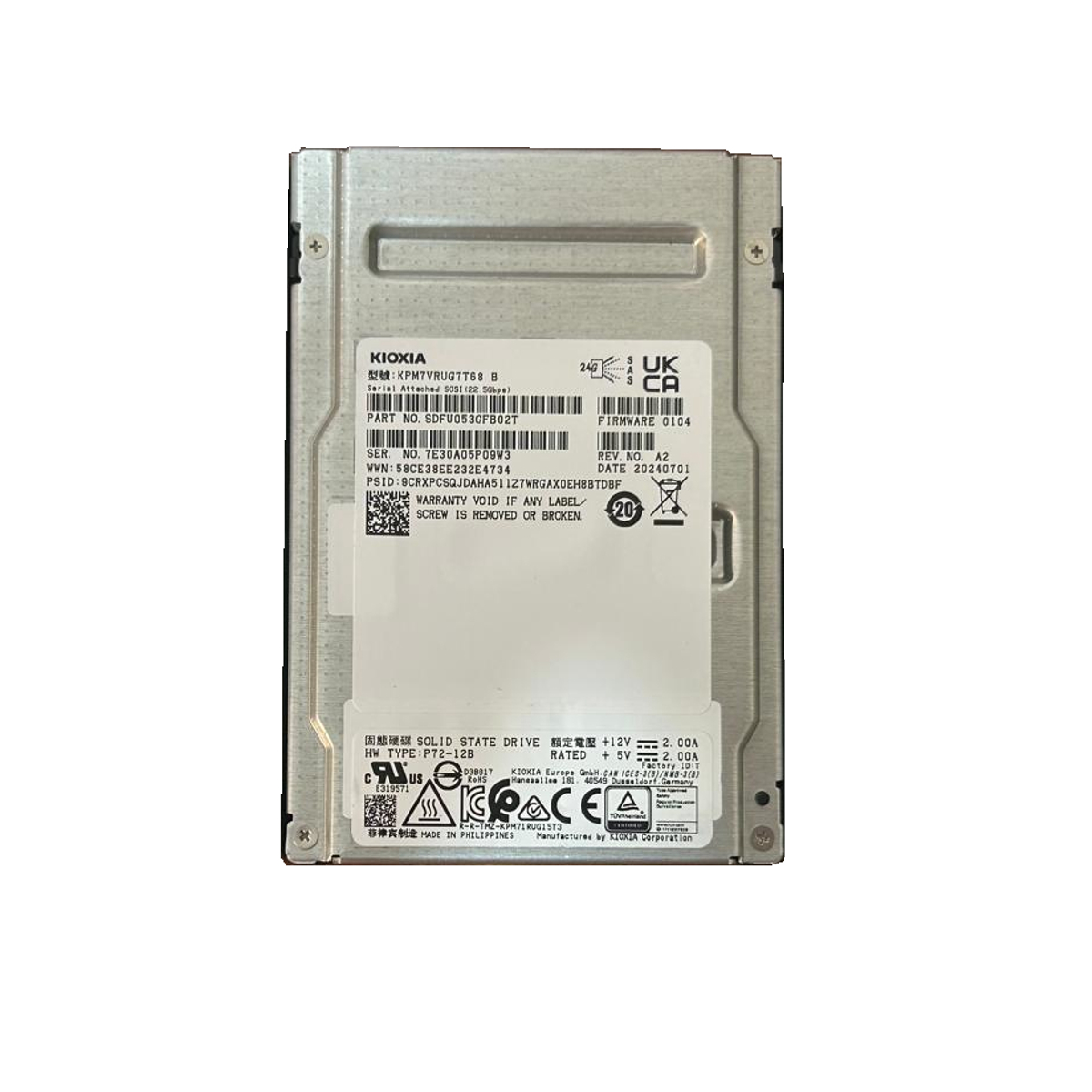 SSD Kioxia PM7-R 7.68TB 2,5 24Gb U.2 PCIe 4.0 SAS KPM7VRUG7T68 - Imagem 2