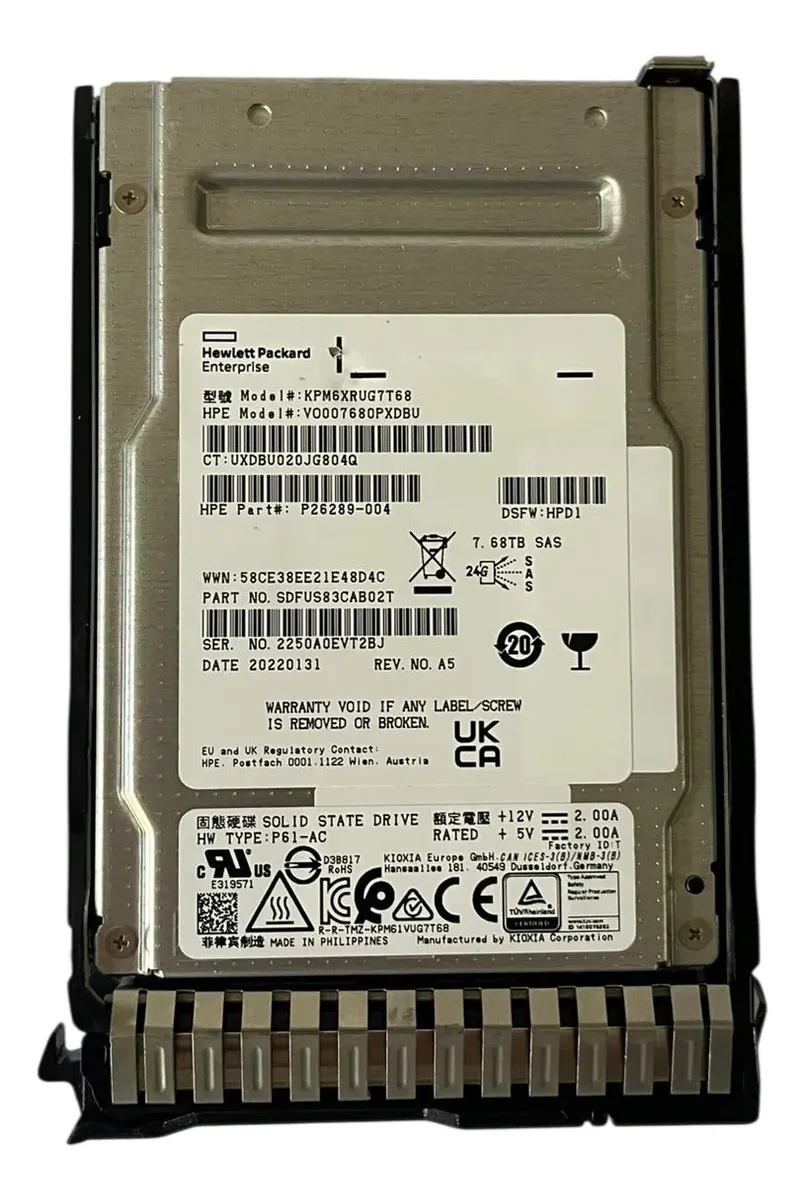 SSD Kioxia HP 7.68TB SAS 2,5 24GB KPM6XRUG7T68 P26289-004 NOVO - Imagem 3