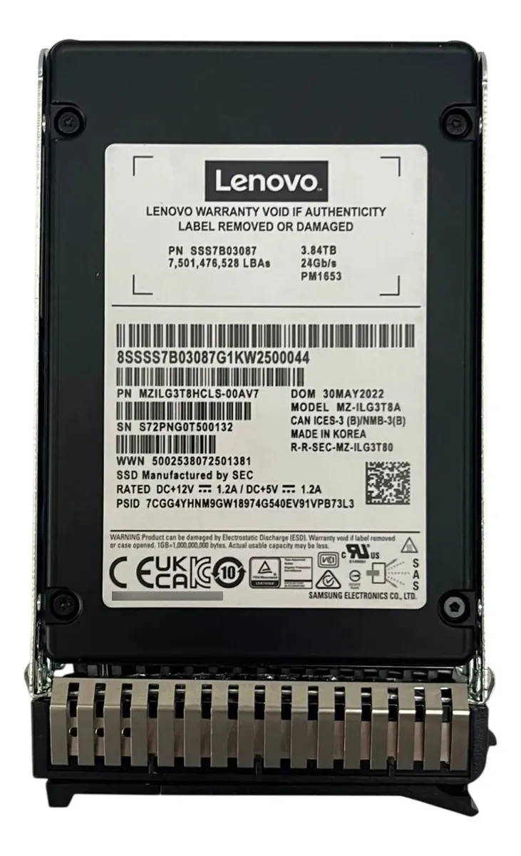 SSD Samsung Lenovo PM1653 3.84TB 2,5 24GB SAS MZILG3T8HCLS-00AV7 MZ-ILG3T8A - Imagem 2