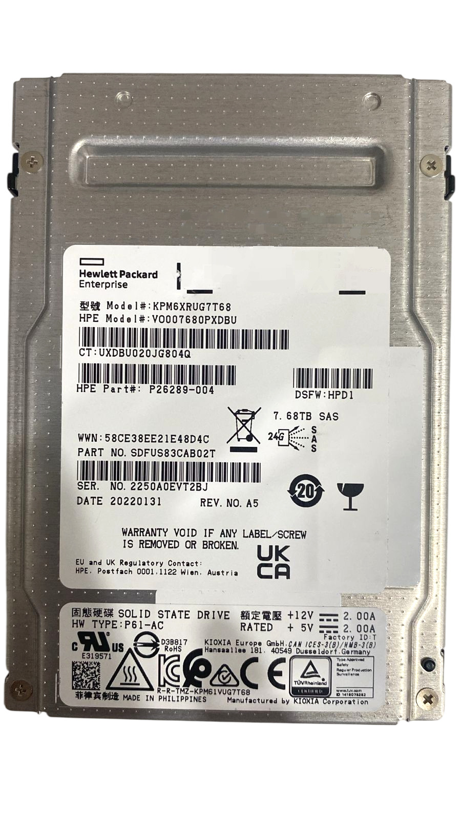 SSD Kioxia HP 7.68TB SAS 2,5 24GB KPM6XRUG7T68 P26289-004 NOVO - Imagem 2
