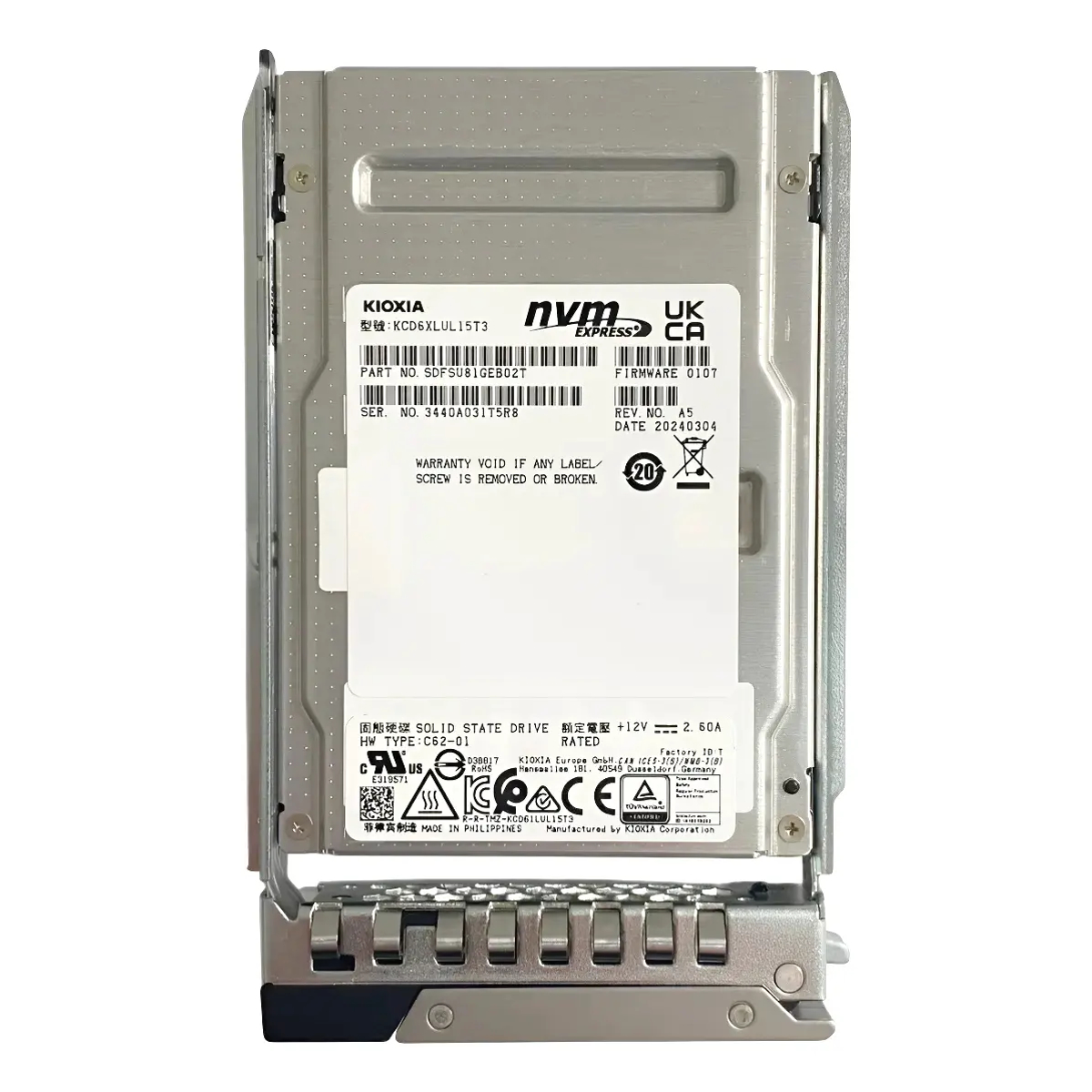 SSD KIOXIA 15.36TB U3 PCIE 4.0 NVMe 2,5 KCD6XLUL15T3 seminovo - Imagem 2